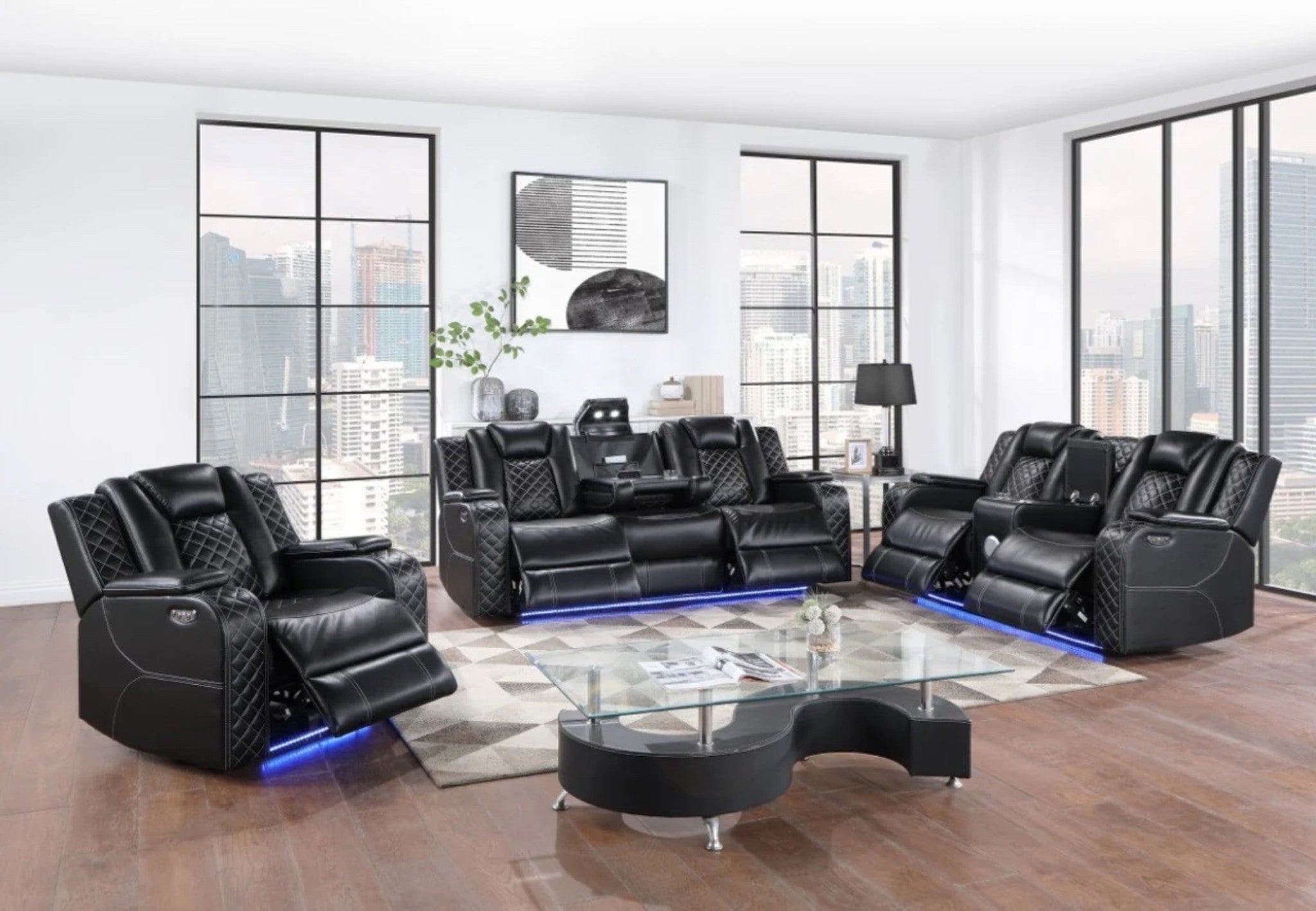 U8000 - Power Reclining Loveseat With Console, Power Headrest, LED Light, Bluetooth Speaker - Black