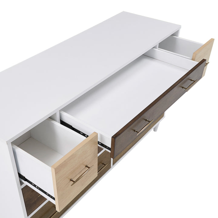 White and Natural Finish 8-Drawer Dresser