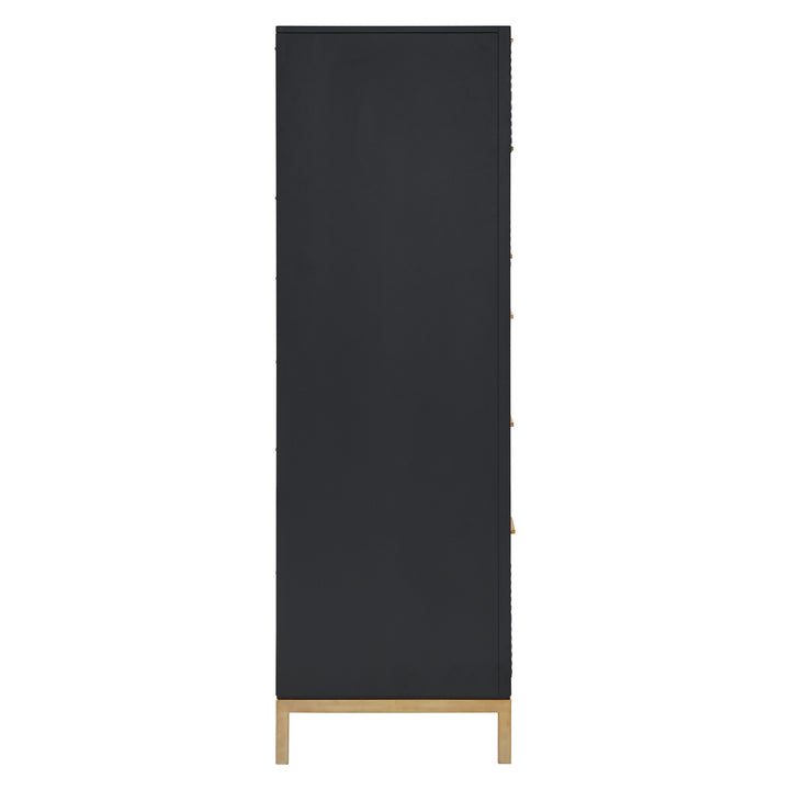 36" Wide 6 - Drawer Chest - Black Finish, Gold Accent
