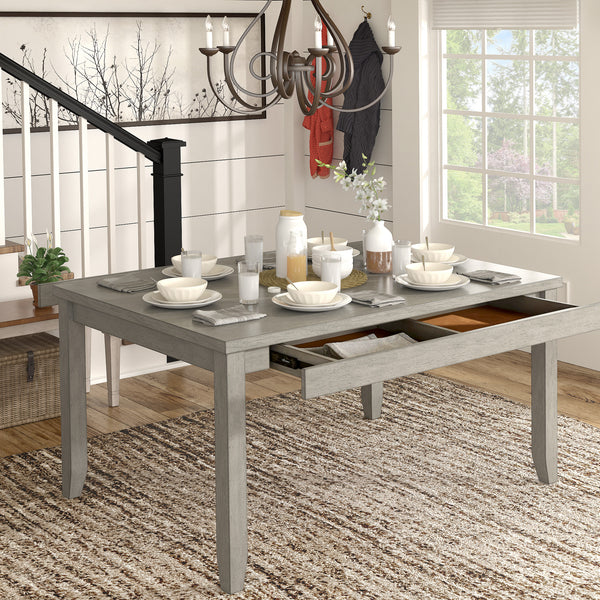 Solid Wood Rectangular Dining Table with Two Drawers - Antique Gray