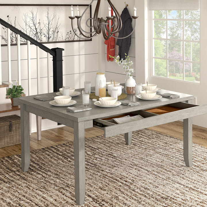 Solid Wood Rectangular Dining Table with Two Drawers - Antique Gray