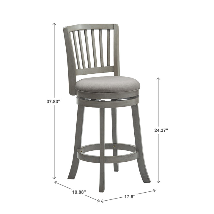 Slat Back Swivel Chair - 24" Counter Height, Antique Gray Finish, Gray Linen
