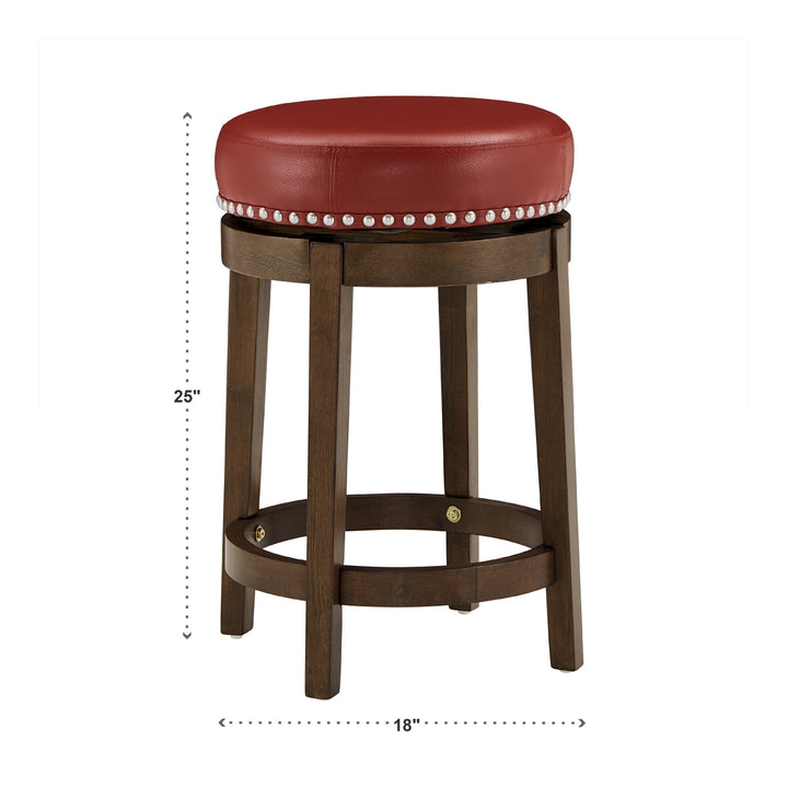 Set Of 2, Brown Finish Red Pu 24" Swivel Counter Height Stool - Red Faux Leather, Counter Height - Red Faux Leather, Counter Height