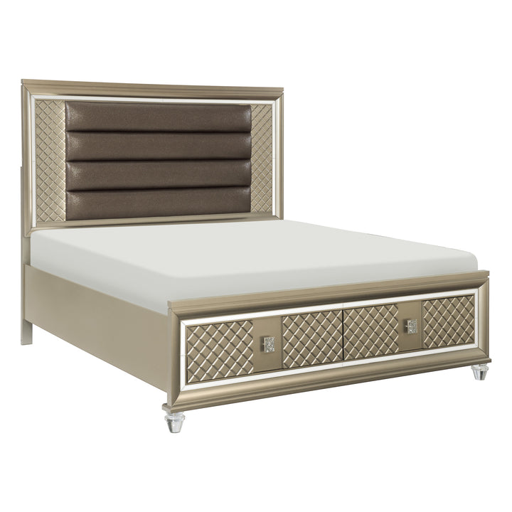 King Platform Bed with LED Lighting and Storage Footboard