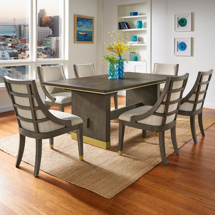 Brown Finish Gold Metal Extendable Dining Set - 7-Piece