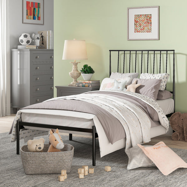 Metal Platform Bed with Curved Metal Headboard - Black Finish, Twin (Twin Size)