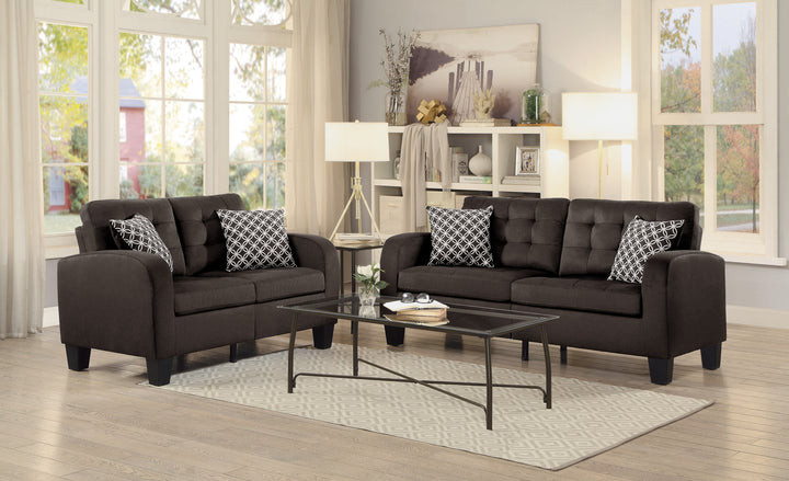 Black Finish Chocolate Fabric Sofa With 2 Pillows