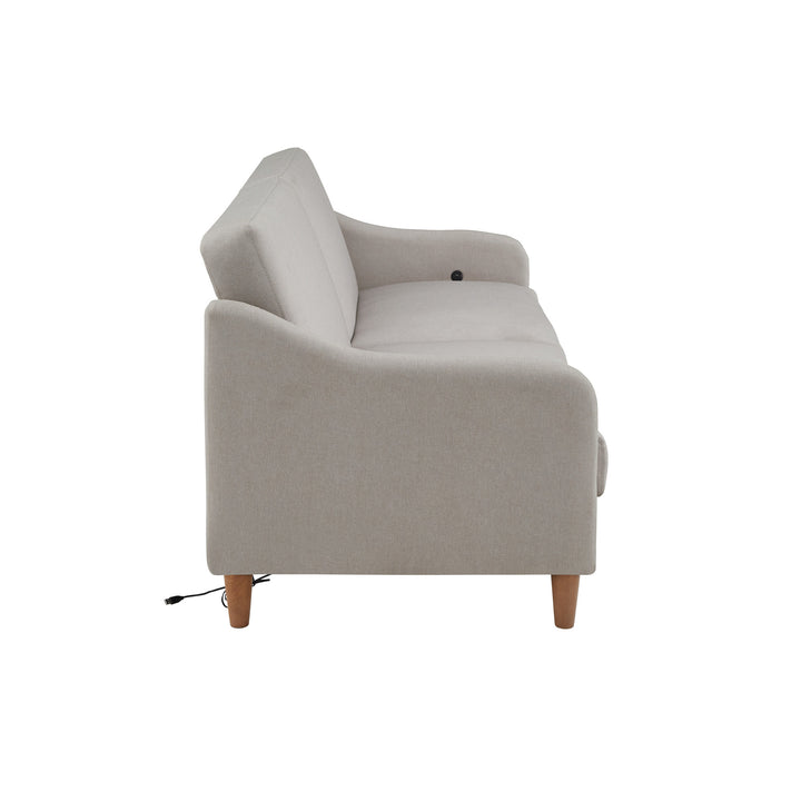 Upholstered Linen Convertible Split-Back Futon Sofa Bed with USB Charging Ports - Light Gray
