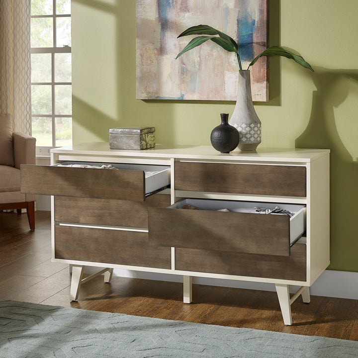 Butter White and Light Charcoal Finish 6-Drawer Dresser