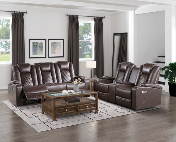 Power Double Reclining Loveseat with Center Console & Power Headrests