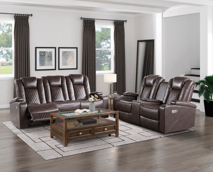 Power Double Reclining Loveseat with Center Console & Power Headrests