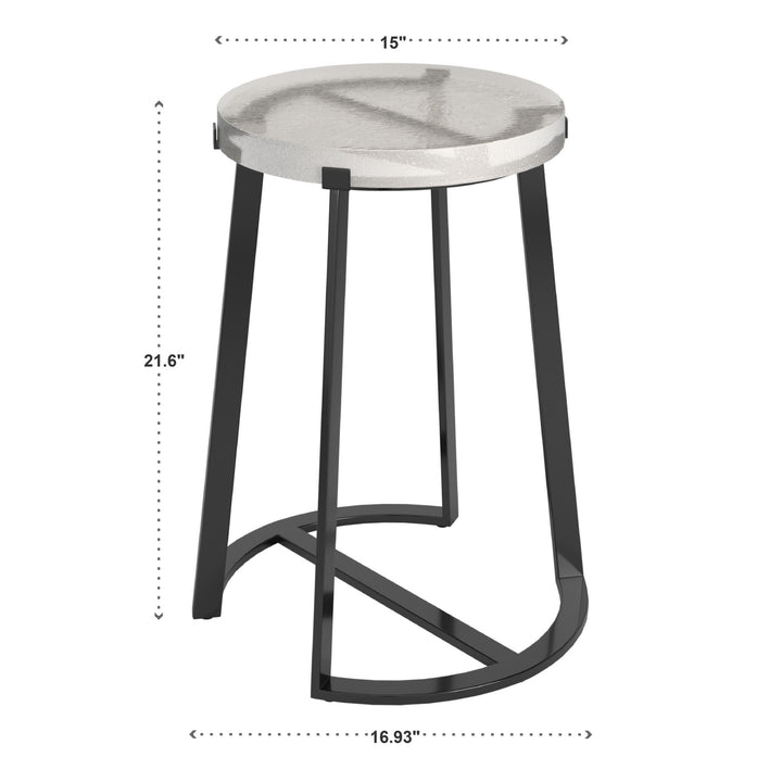 Stainless Steel Glass Top Table - Iron Grey Finish, Round End Table