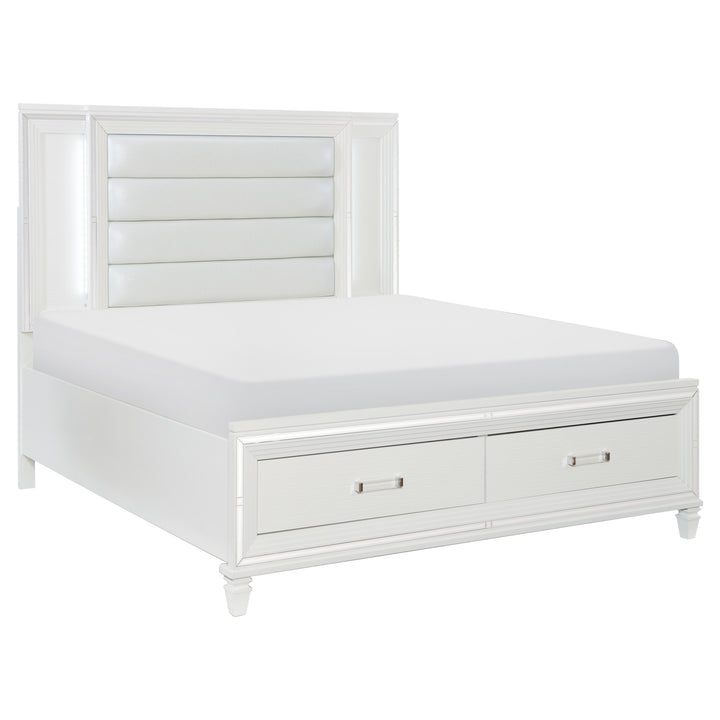 King Platform Bed with LED Lighting and Footboard Storage
