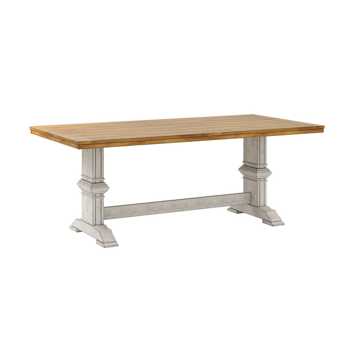 Two-Tone Rectangular Solid Wood Top Dining Table - Oak Top with Antique White Base