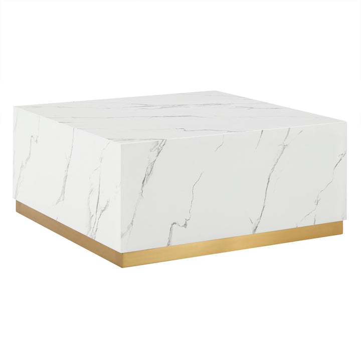 Faux Marble Table with Casters - White, Square, End and Large Coffee Table Set