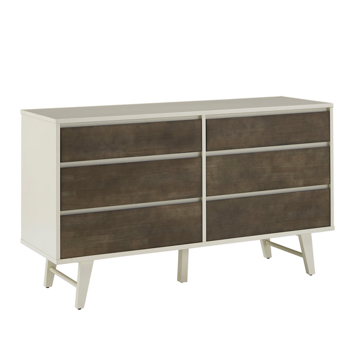 Butter White and Light Charcoal Finish 6-Drawer Dresser