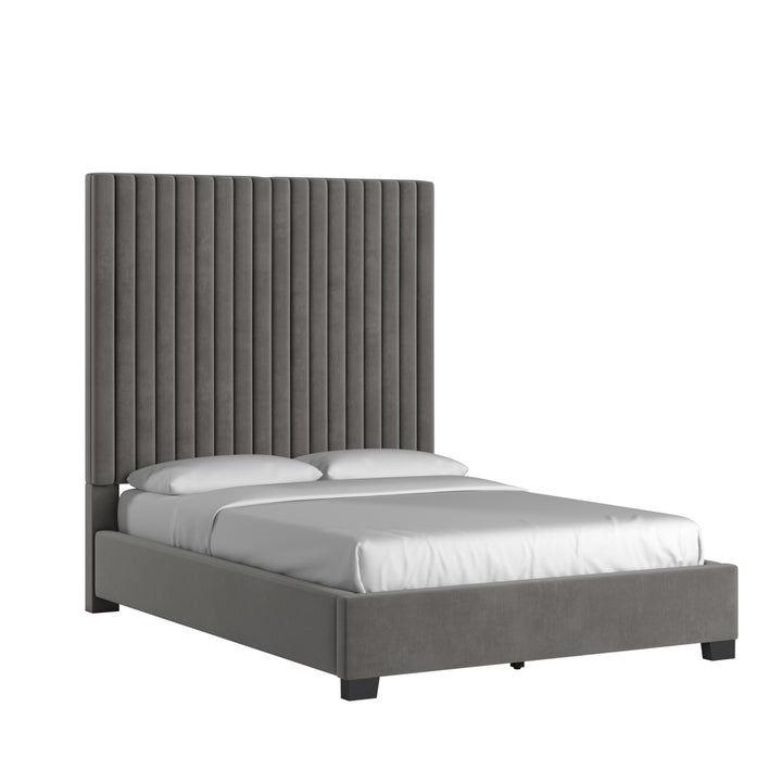 Tufted Solid Wood and Upholstered Platform Bed - Grey Velvet, Full