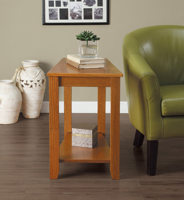 Elwell Oak Finish Wedged Chairside Table