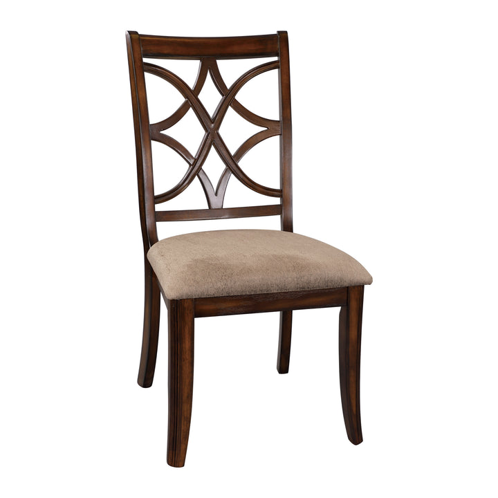 Set Of 2, Keegan Rich Brown Cherry Finish Fabric Wood Back Side Chair