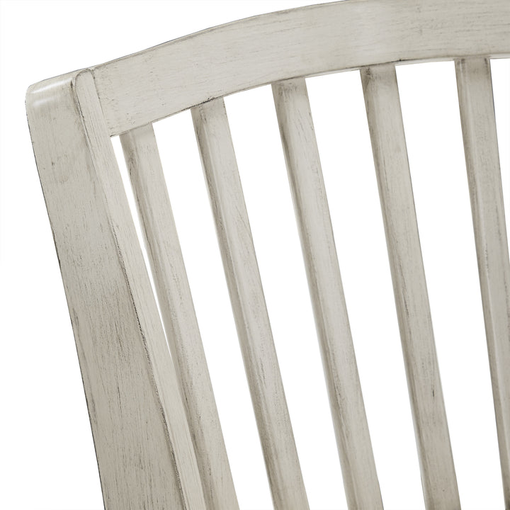 Slat Back Swivel Chair - 29" Bar Height, Antique White Finish, Gray Linen