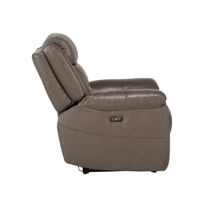 Power Reclining Chair with Power Headrest & Usb Port, Brownish Gray Top Grain Leather Match Pvc