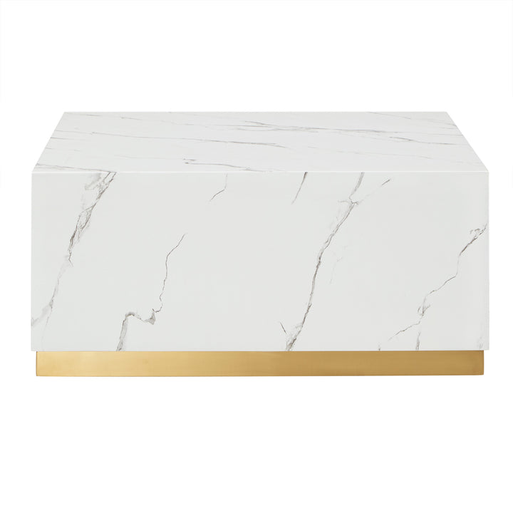 Faux Marble Table with Casters - White, Square, End and Large Coffee Table Set