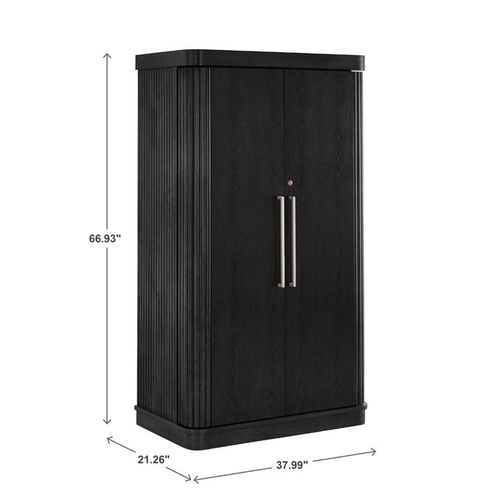 Bar Wine Storage Cabinet with Keys and LED Lights - Black Oak Finish
