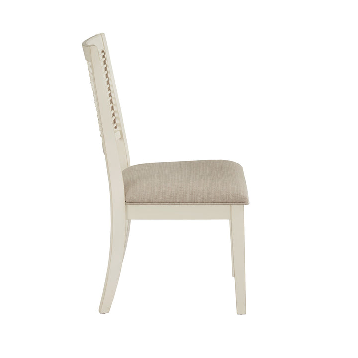 White Finish Wicker Dining Chair (Set of 2) - Brown Fabric