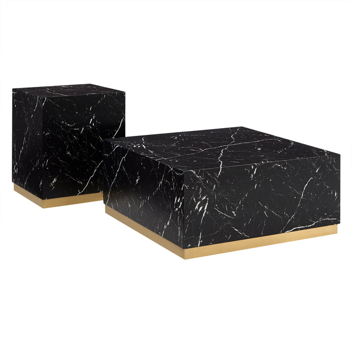 Faux Marble Table with Casters - Black, Square, End and Large Coffee Table Set