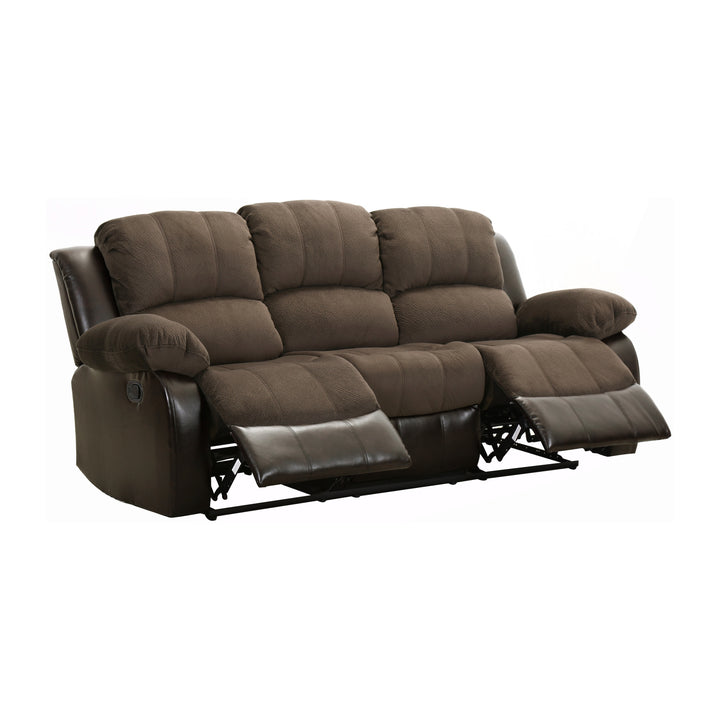 Cranley Chocolate Textured Plush Microfiber & Dark Brown Bi-Cast Vinyl Double Reclining Sofa