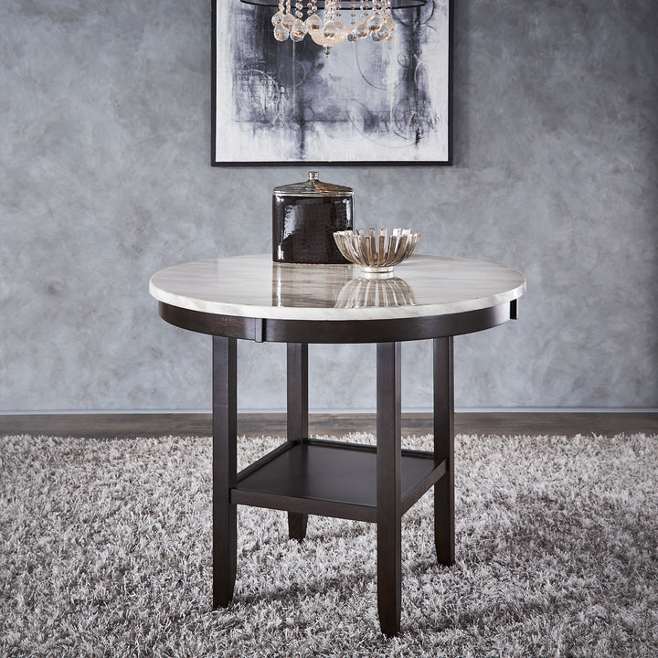White Faux Marble Round Table - 42" Counter Height Table