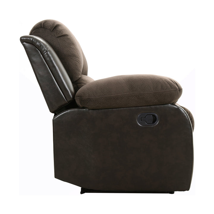 Cranley Chocolate Textured Plush Microfiber & Dark Brown Bi-Cast Vinyl Reclining Chair