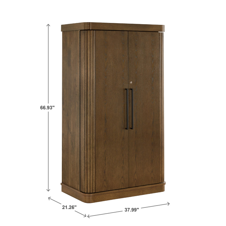 Bar Wine Storage Cabinet with Keys and LED Lights - Walnut Finish