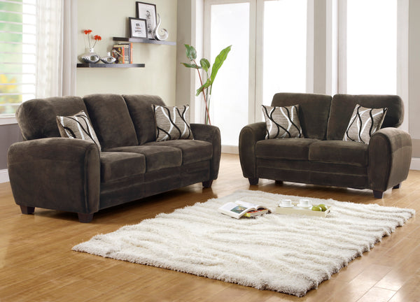 Rubin Chocolate Textured Plush Microfiber Loveseat with 2 Pillows