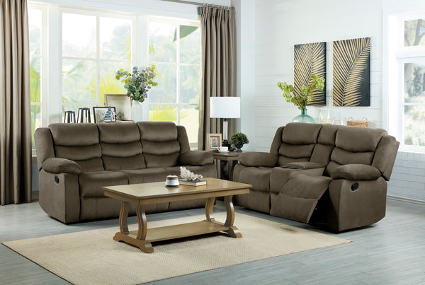 Double Reclining Loveseat With Console, Brown 100% Polyester