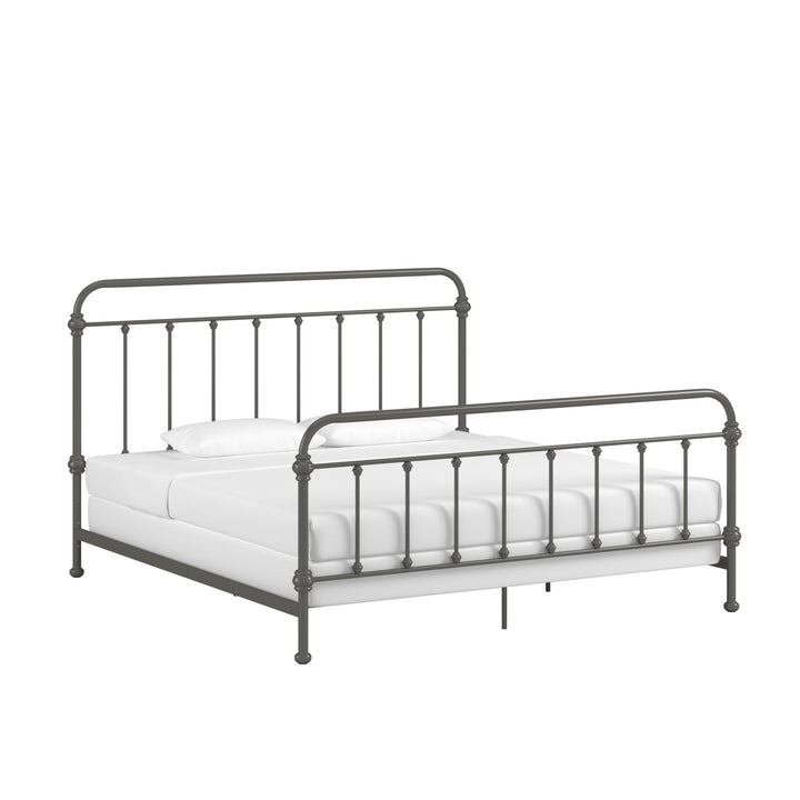 Antique Graceful Victorian Iron Metal Bed - Frost Grey, King Size (King Size)