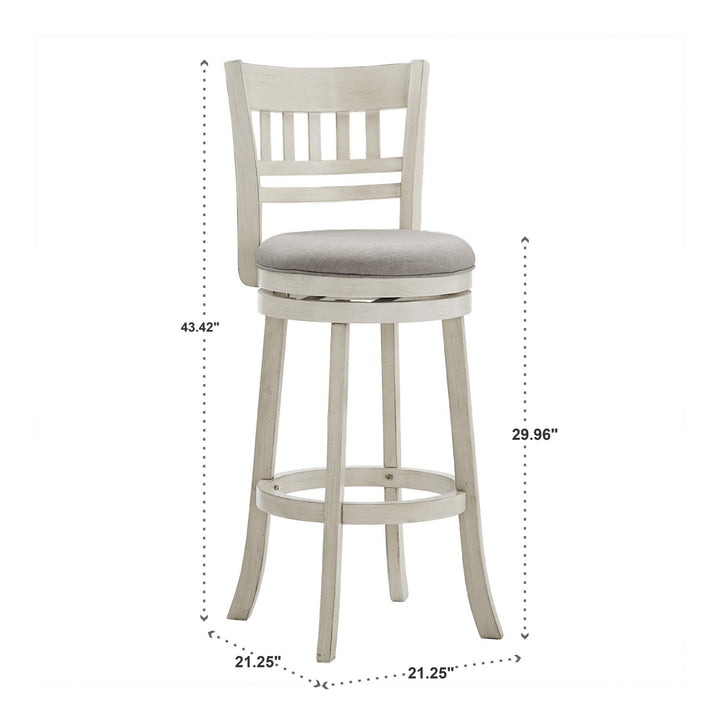 Lattice Back 29"H Swivel Bar Stool - Antique White Finish, Grey Linen