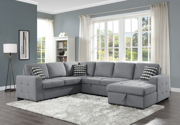 4-Piece Sectional with Pull-out Bed and Right Chaise with Hidden Storage