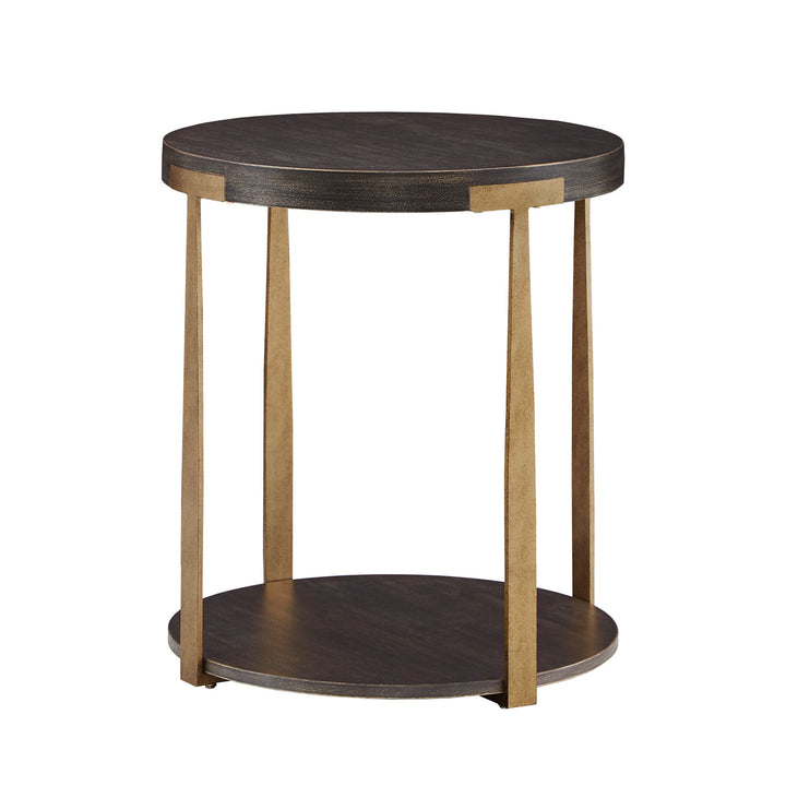 Wood and Metal T-Brace Round End Table