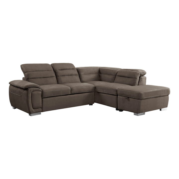 3-Piece Sectional with Adjustable Headrests, Pull-out Bed and Right Chaise with Storage Ottoman