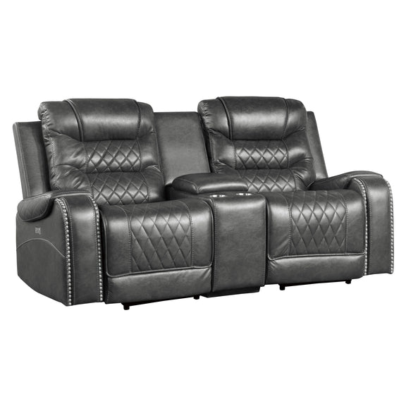 Power Double Reclining Loveseat with Center Console, Receptacles And