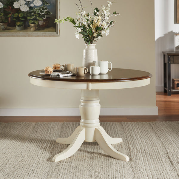 48" Two-Tone Round Dining Table - Antique White, Cherry Top Finish