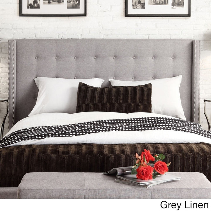 Nailhead Wingback Button Tufted Headboard - Gray Linen, Queen