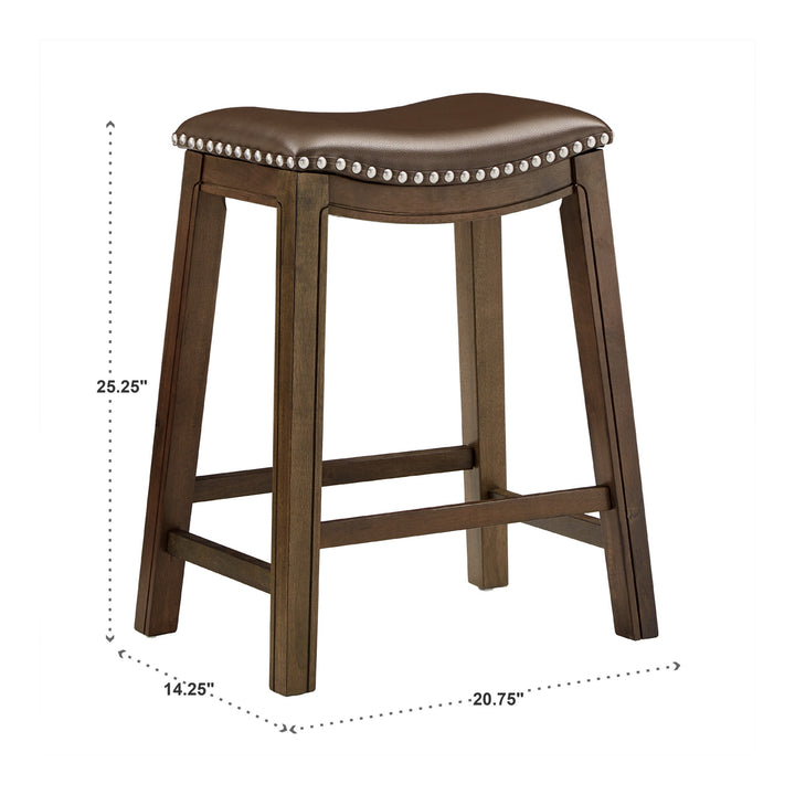 Brown Finish Brown Pu 24" Counter Height Stool - Brown Faux Leather, Counter Height - Brown Faux Leather, Counter Height