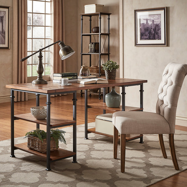 Vintage Industrial Storage Desk - Oak Finish