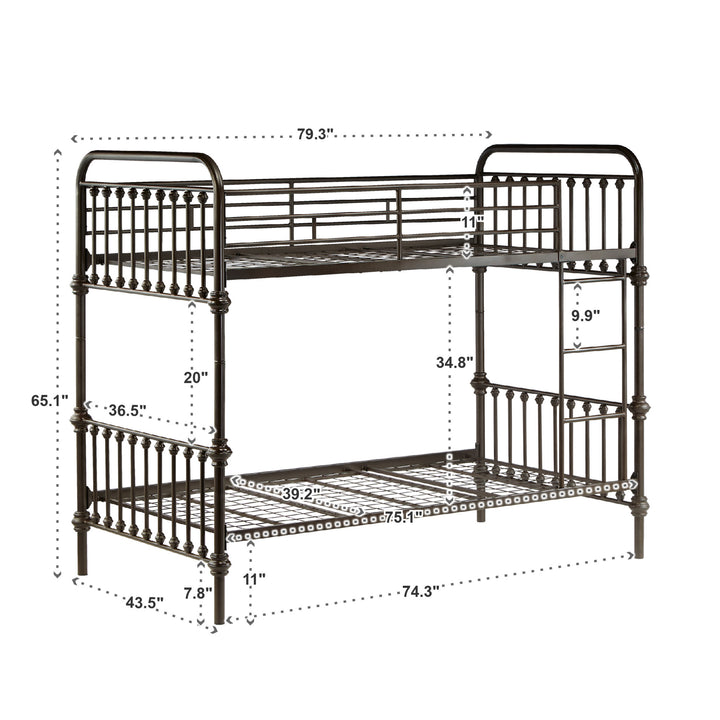 Antique Dark Bronze Iron Metal Bunk Bed
