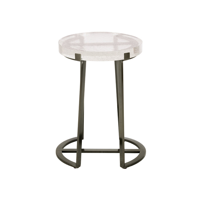 Stainless Steel Cast Glass Top Table - Iron Gray Finish, Round End Table