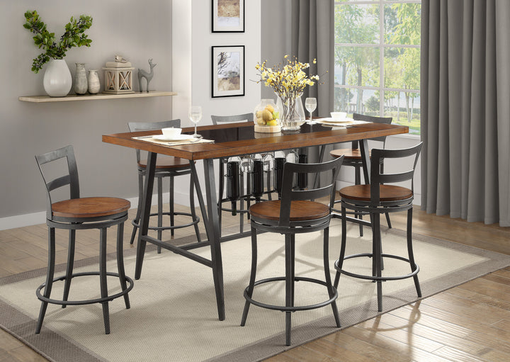 Red Brown Finish and Metal Counter Height Dining Table