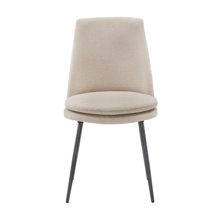 Upholstered Dining Chairs (Set of 2) - Beige Chenille Fabric, Black Legs