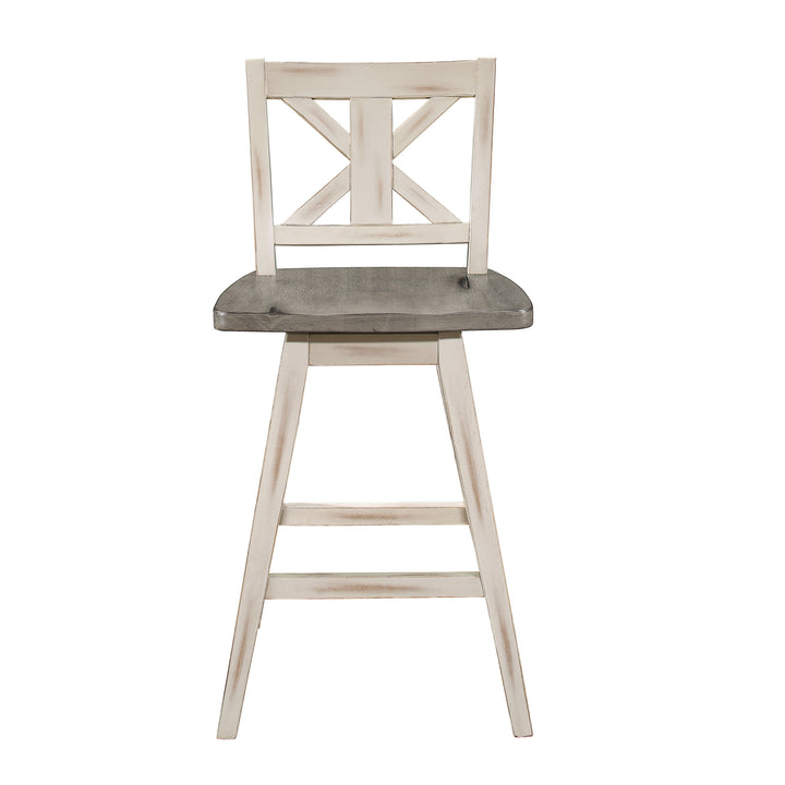 Set Of 2, Swivel Cntr Hght Chr, Ant.Grey Sand Thru+Antq White